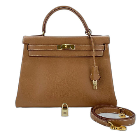 HERMES Kelly 32 Handbag Brown WS33679