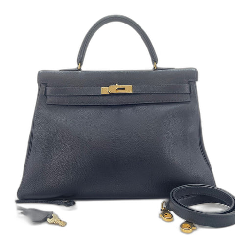 HERMES Kelly 35 Handbag Navy WS33681
