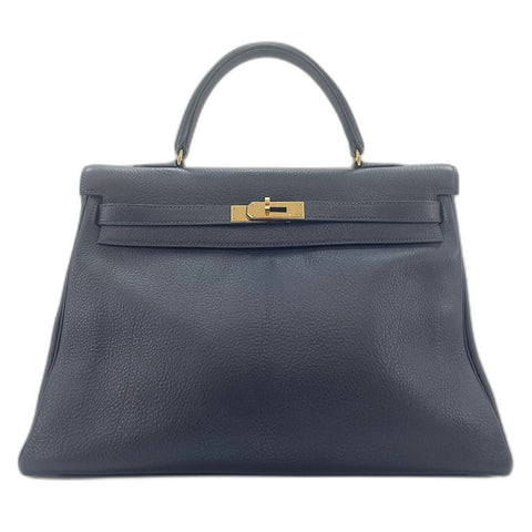 HERMES Kelly 35 Handbag Navy WS33681
