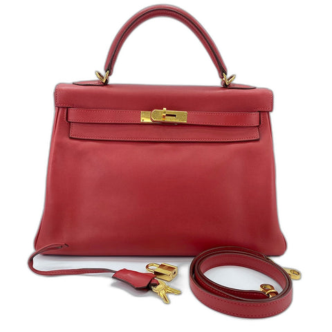 HERMES Kelly 32 Handbag Red WS33682