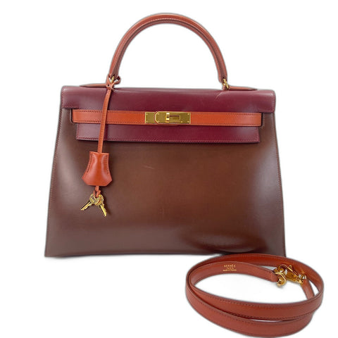 HERMES Kelly 32 Handbag Brown WS33683