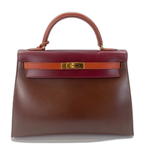 HERMES Kelly 32 Handbag Brown WS33683