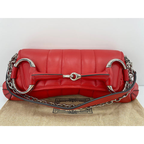 GUCCI Horsebit Shoulder Bag Red WS33862