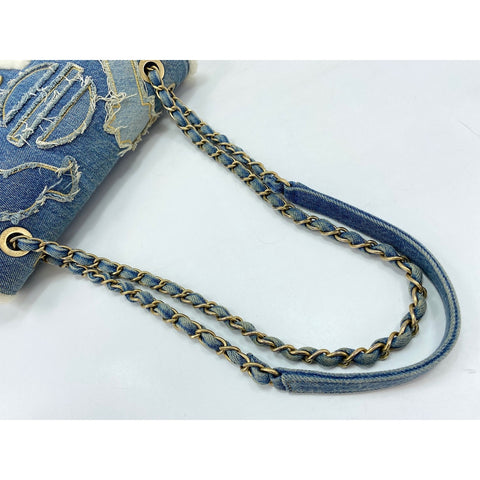 CHANEL Egyptian Line Shoulder Bag blue WS34148