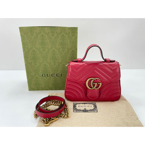GUCCI GG Marmont mini top handle Shoulder Bag Red WS34165