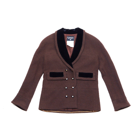 Chanel Size 36 Veste de bouton de camélia en laine Brown Black WS3422