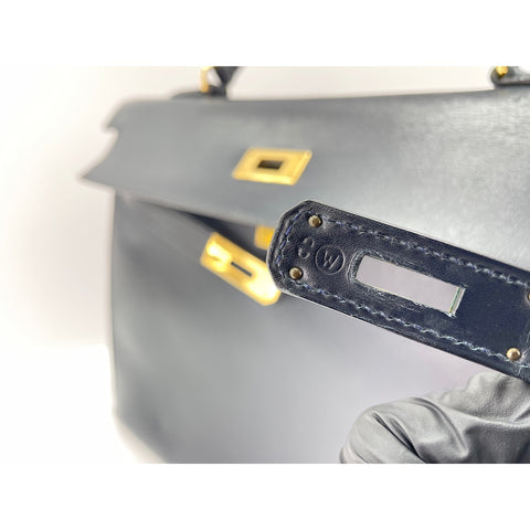 HERMES Kelly Handbag Navy WS34233