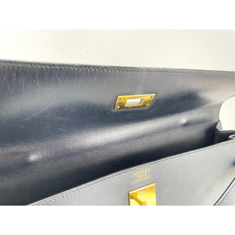 HERMES Kelly Handbag Navy WS34233