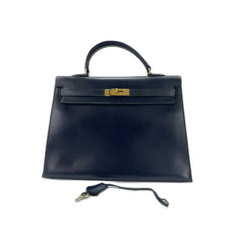 HERMES Kelly Handbag Navy WS34233