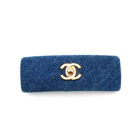 Chanel CHANEL Turnlock Coco Mark Hair Accessories Gold Hardware Barrette Navy WS3452