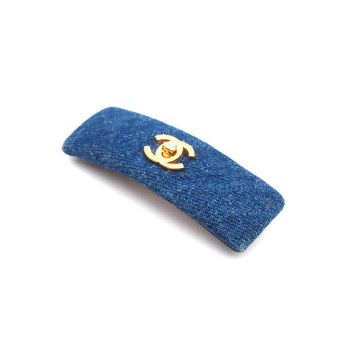 Chanel CHANEL Turnlock Coco Mark Hair Accessories Gold Hardware Barrette Navy WS3452