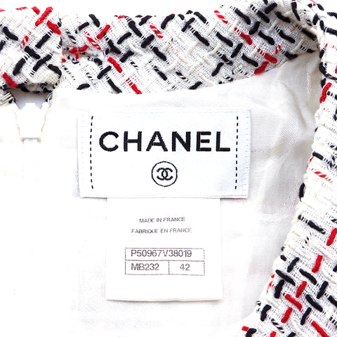 香奈儿香奈儿（Chanel Chanel）P50967可可标记白色花呢尺寸42 2000连衣裙老式使用经典棉花多色WS3476