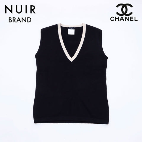 Chanel Cashmere Size 42 1996 Vest VINTAGE Used Classic Cashmere Black WS3481