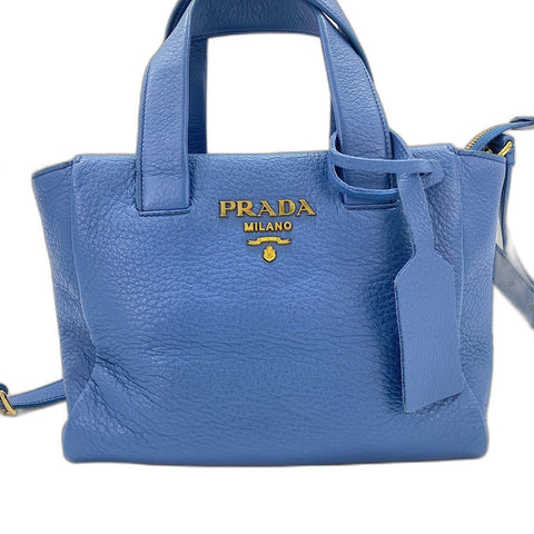 PRADA Vitello 2WAY Handbag blue WS34818