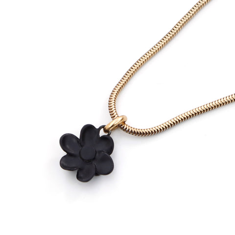 Chanel CHANEL Flower motif rhinestone necklace black x gold WS3495