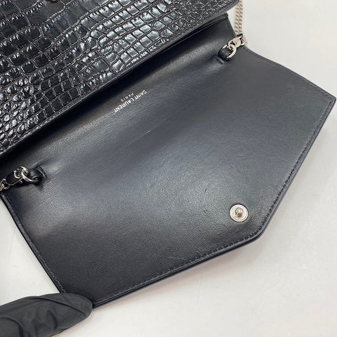 YVES SAINT LAURENT Croco embossed Shoulder Bag black WS35010