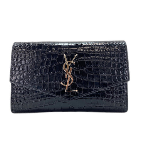 YVES SAINT LAURENT Croco embossed Shoulder Bag black WS35010
