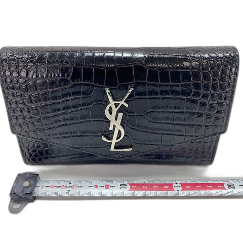 YVES SAINT LAURENT Croco embossed Shoulder Bag black WS35010