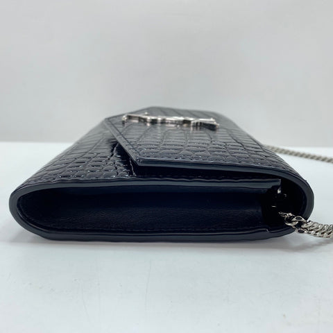 YVES SAINT LAURENT Croco embossed Shoulder Bag black WS35010