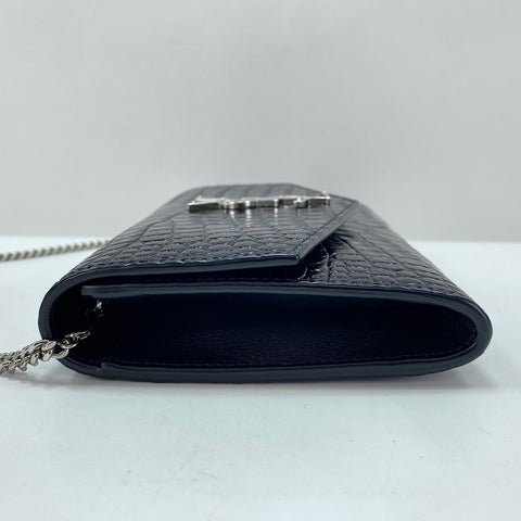YVES SAINT LAURENT Croco embossed Shoulder Bag black WS35010