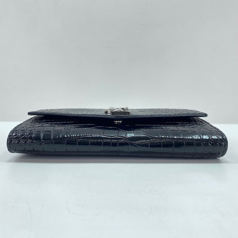 YVES SAINT LAURENT Croco embossed Shoulder Bag black WS35010