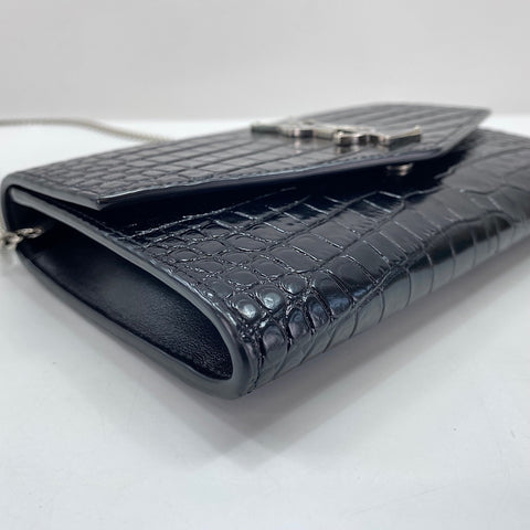 YVES SAINT LAURENT Croco embossed Shoulder Bag black WS35010