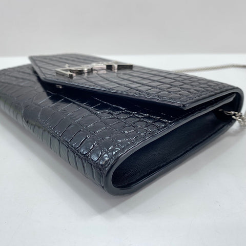 YVES SAINT LAURENT Croco embossed Shoulder Bag black WS35010