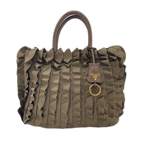 PRADA Frill Handbag Brown WS35019