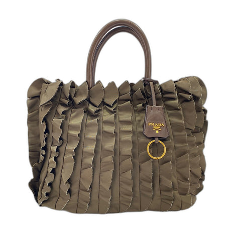 PRADA Frill Handbag Brown WS35019