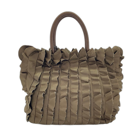 PRADA Frill Handbag Brown WS35019