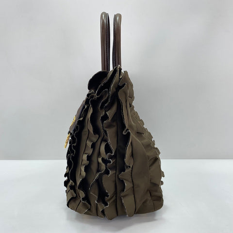 PRADA Frill Handbag Brown WS35019