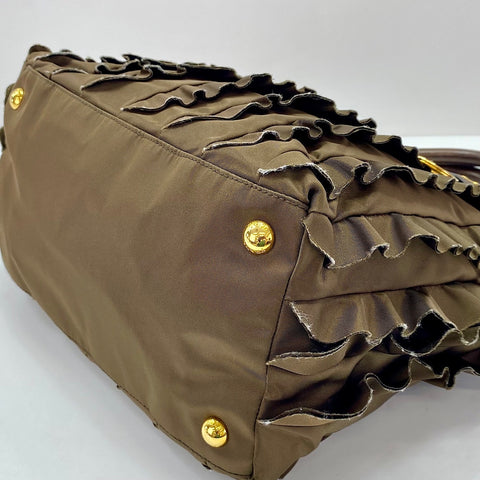 PRADA Frill Handbag Brown WS35019