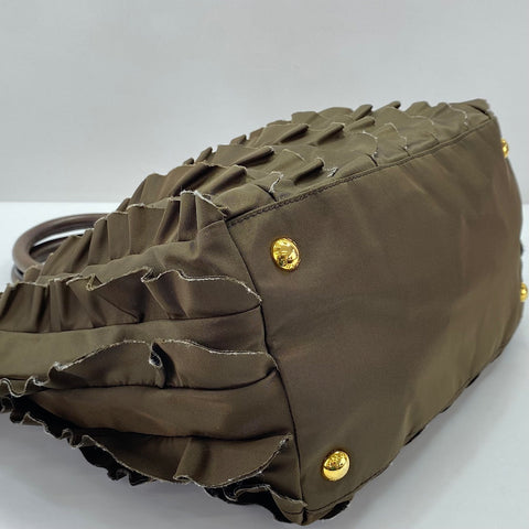 PRADA Frill Handbag Brown WS35019