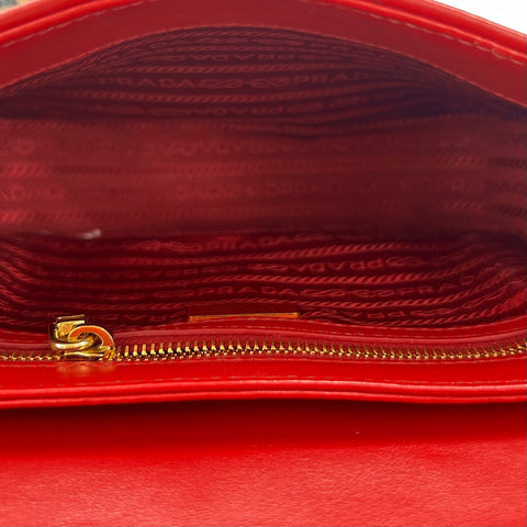 PRADA Diagram quilting Shoulder Bag Red WS35046