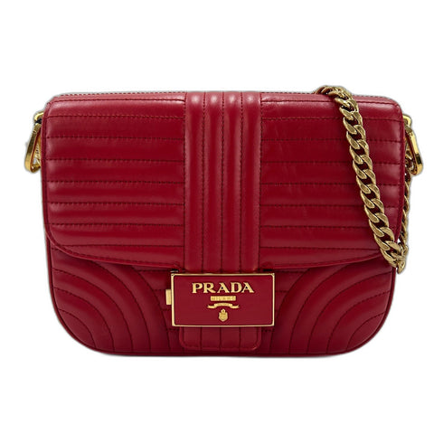 PRADA Diagram quilting Shoulder Bag Red WS35046