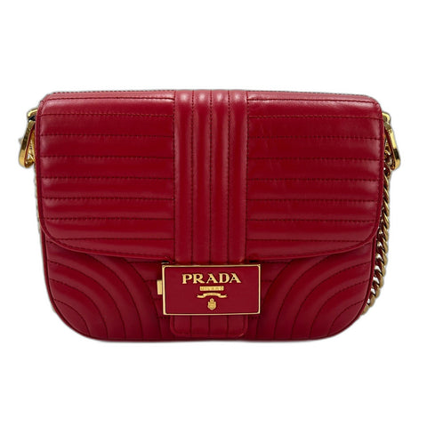 PRADA Diagram quilting Shoulder Bag Red WS35046