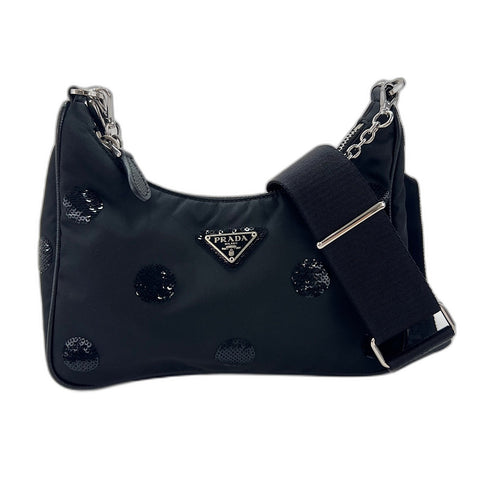 PRADA 2005 Re-Nylon Sequin 2WAY Shoulder Bag black WS35057
