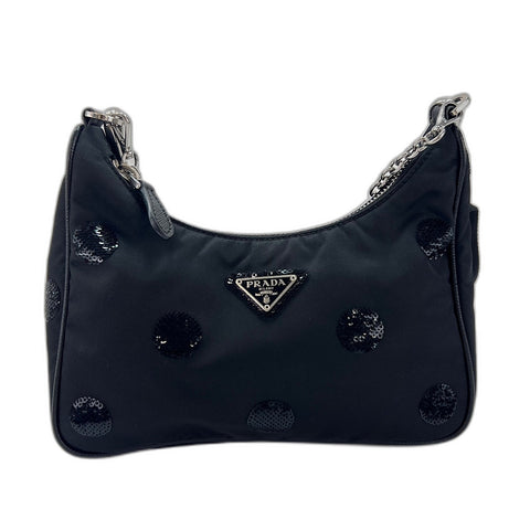 PRADA 2005 Re-Nylon Sequin 2WAY Shoulder Bag black WS35057