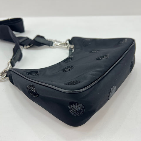 PRADA 2005 Re-Nylon Sequin 2WAY Shoulder Bag black WS35057