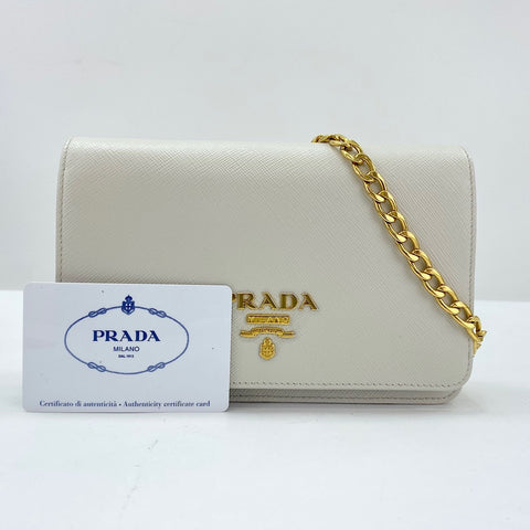 PRADA Saffiano Leather Chain Wallet (2-Way) Shoulder Bag gray WS35059