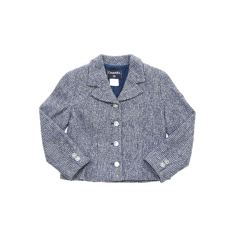 Chanel Coco Mark Button 2001 Tweed Single Jacket Wool Multicolor WS3508
