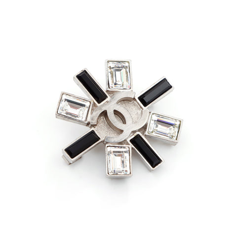 Chanel Chanel Coco Mark Simple 2005s Brooch Silver Blanc Noir WS3559