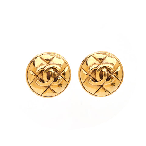 Chanel Coco Mark Round Matelasse Motif Earrings Gold WS3566