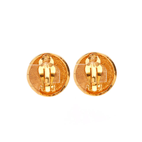 Chanel Coco Mark Round Matelasse Motif Earrings Gold WS3566