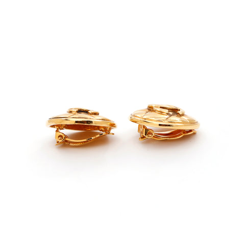 Chanel Coco Mark Round Matelasse Motif Earrings Gold WS3566