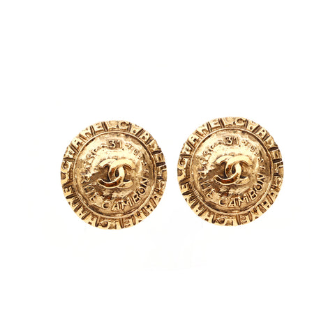 Chanel Coco Mark RUE CAMBON Round Earrings Gold WS3580