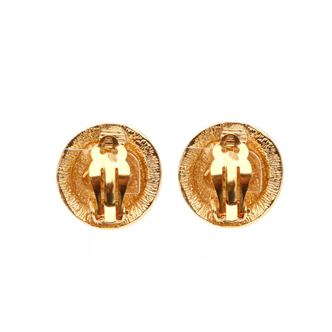 Chanel Coco Mark RUE CAMBON Round Earrings Gold WS3580