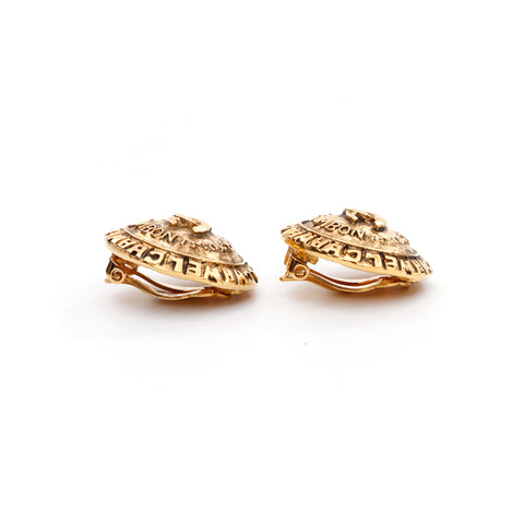 Chanel Coco Mark RUE CAMBON Round Earrings Gold WS3580