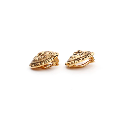 Chanel Coco Mark RUE CAMBON Round Earrings Gold WS3580