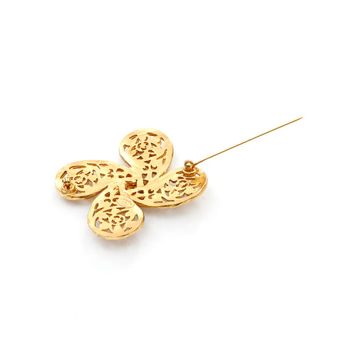 CHANEL COCO Mark Clover 95A Brooch gold WS3598